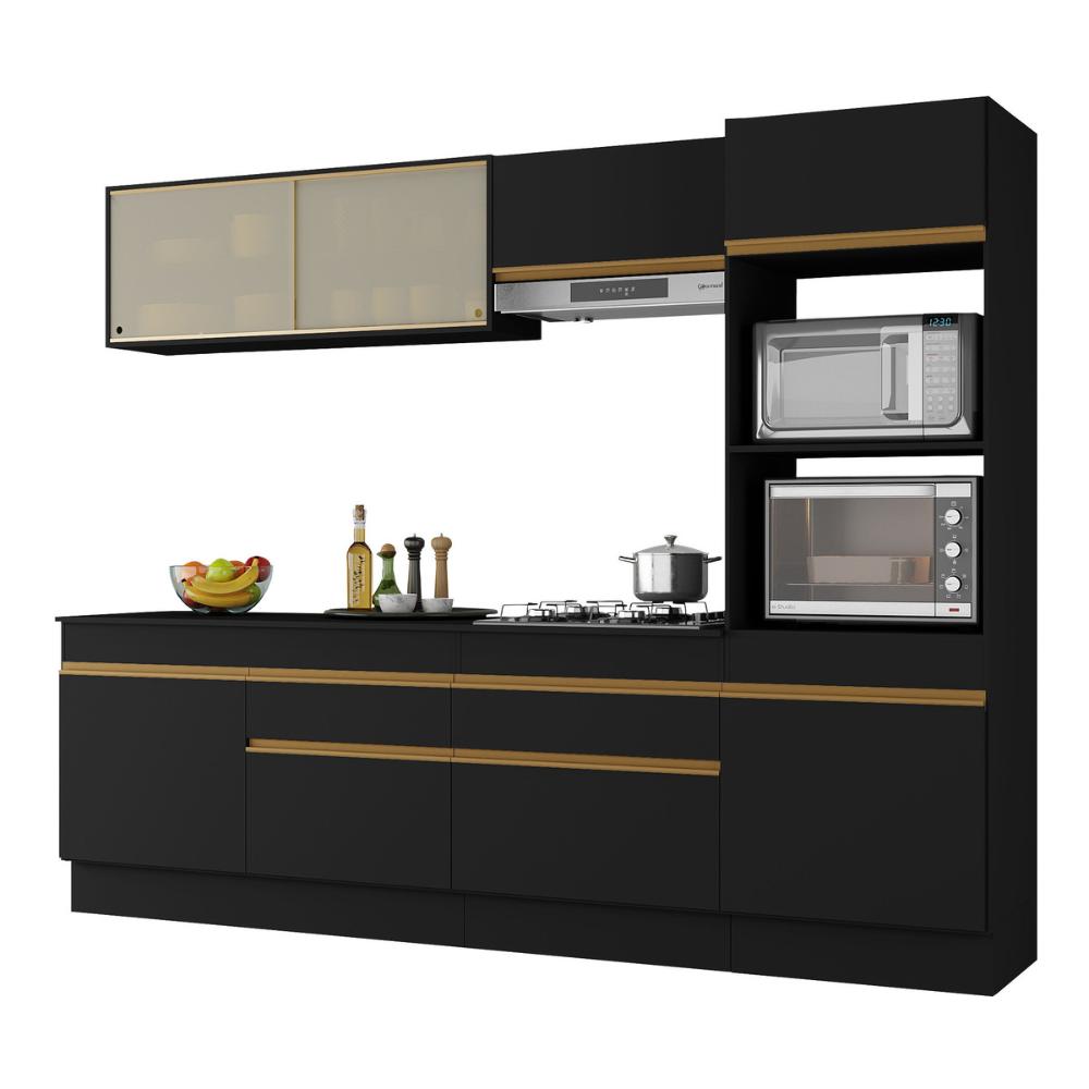Armário de Cozinha Completa 5 peças com Rodapé MP2181 Made Multimóveis Preto/Dourado