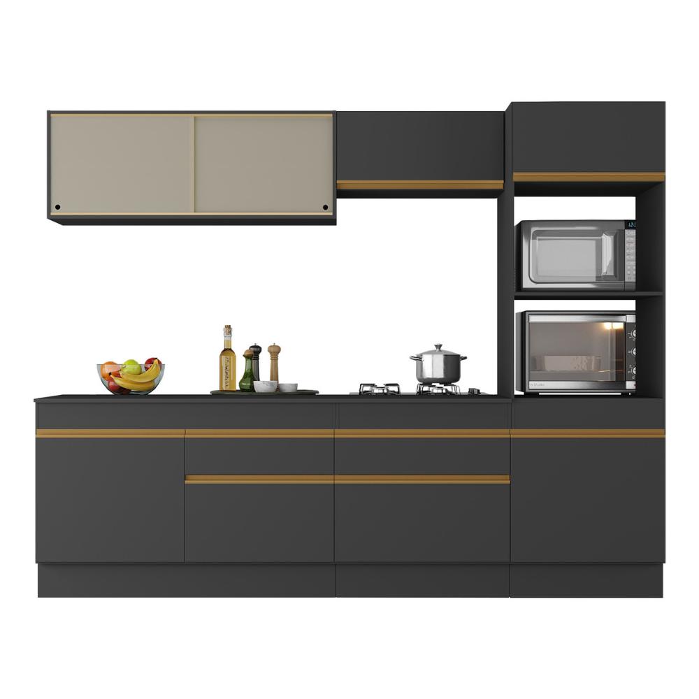 Armário de Cozinha Completa 5 peças com Rodapé MP2181 Made Multimóveis Preto/Dourado