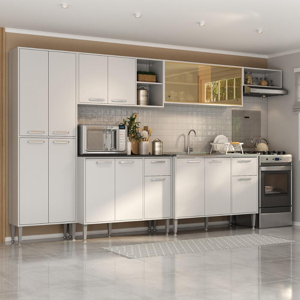 Armário de Cozinha Completa 6 Pçs com Balcão Gabinete Siena Multimóveis MP2243 Branco