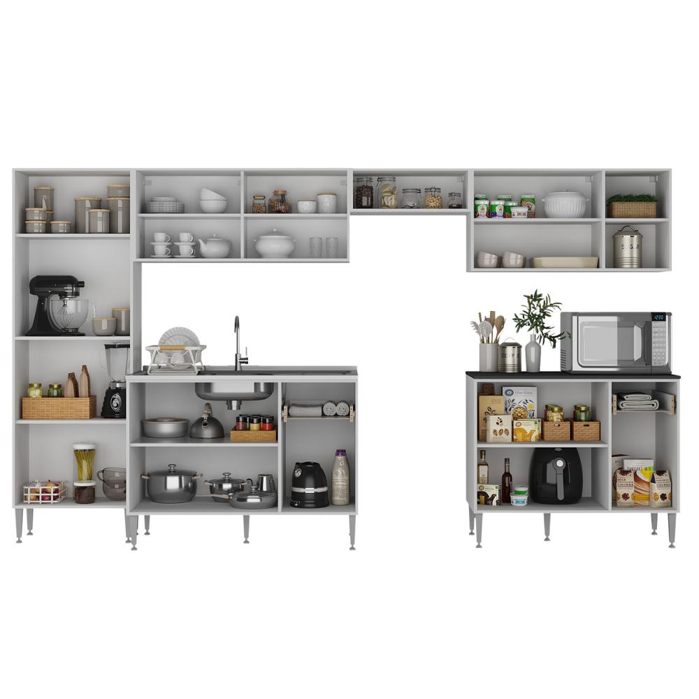 Armário de Cozinha Completa 6 Pçs com Balcão Gabinete Siena Multimóveis MP2243 Branco/Lacca Fumê