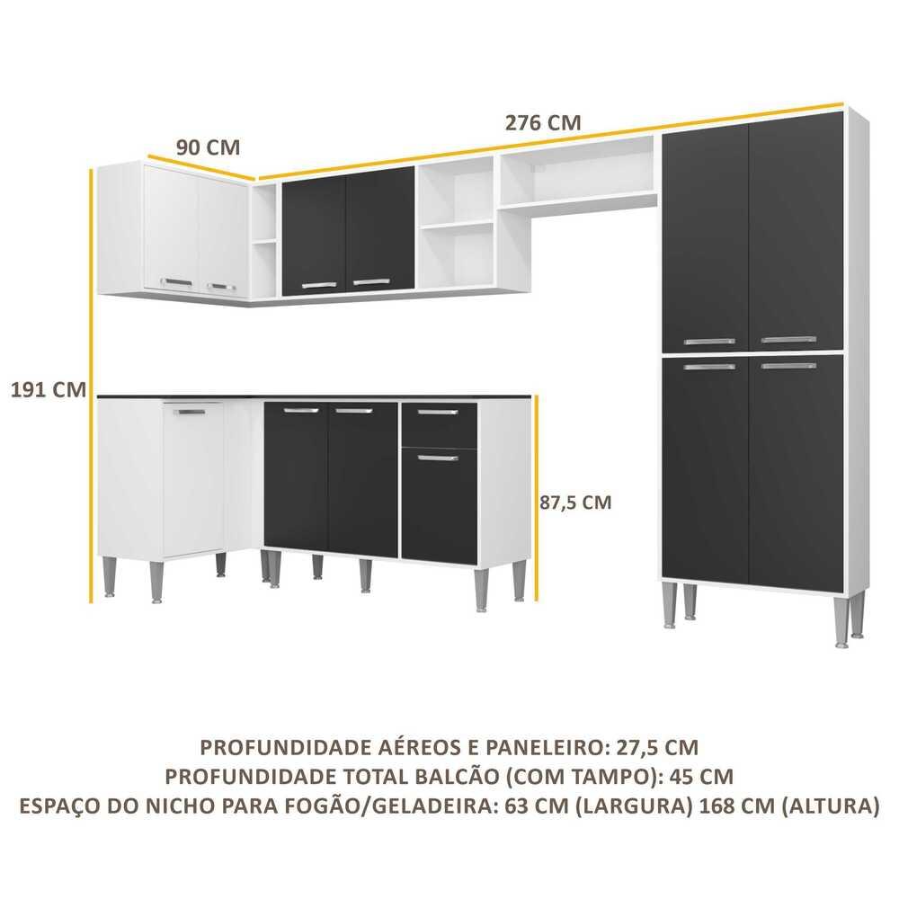 Armário de Cozinha Completa 6 peças Xangai Zouk Multimóveis Branco/Preto