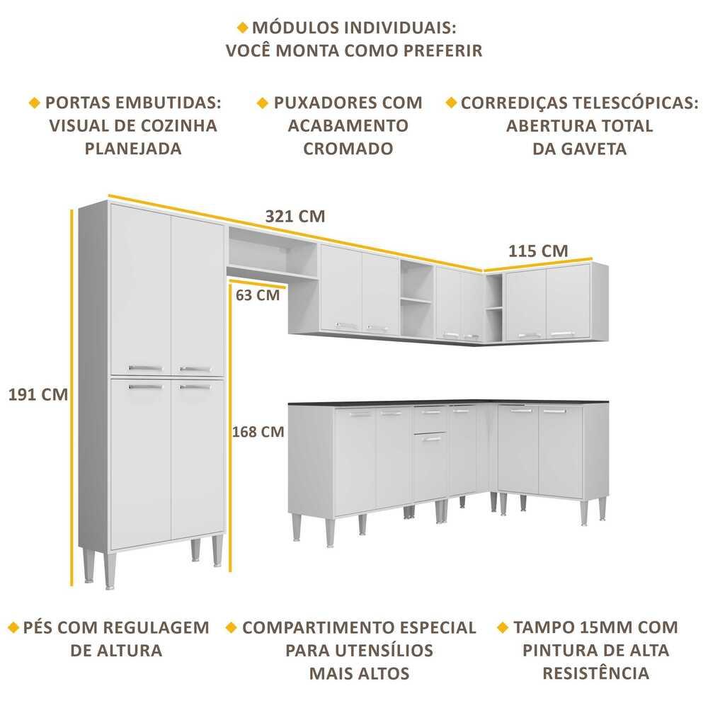 Armário de Cozinha Completa 8 peças Xangai Soul Multimóveis Branco