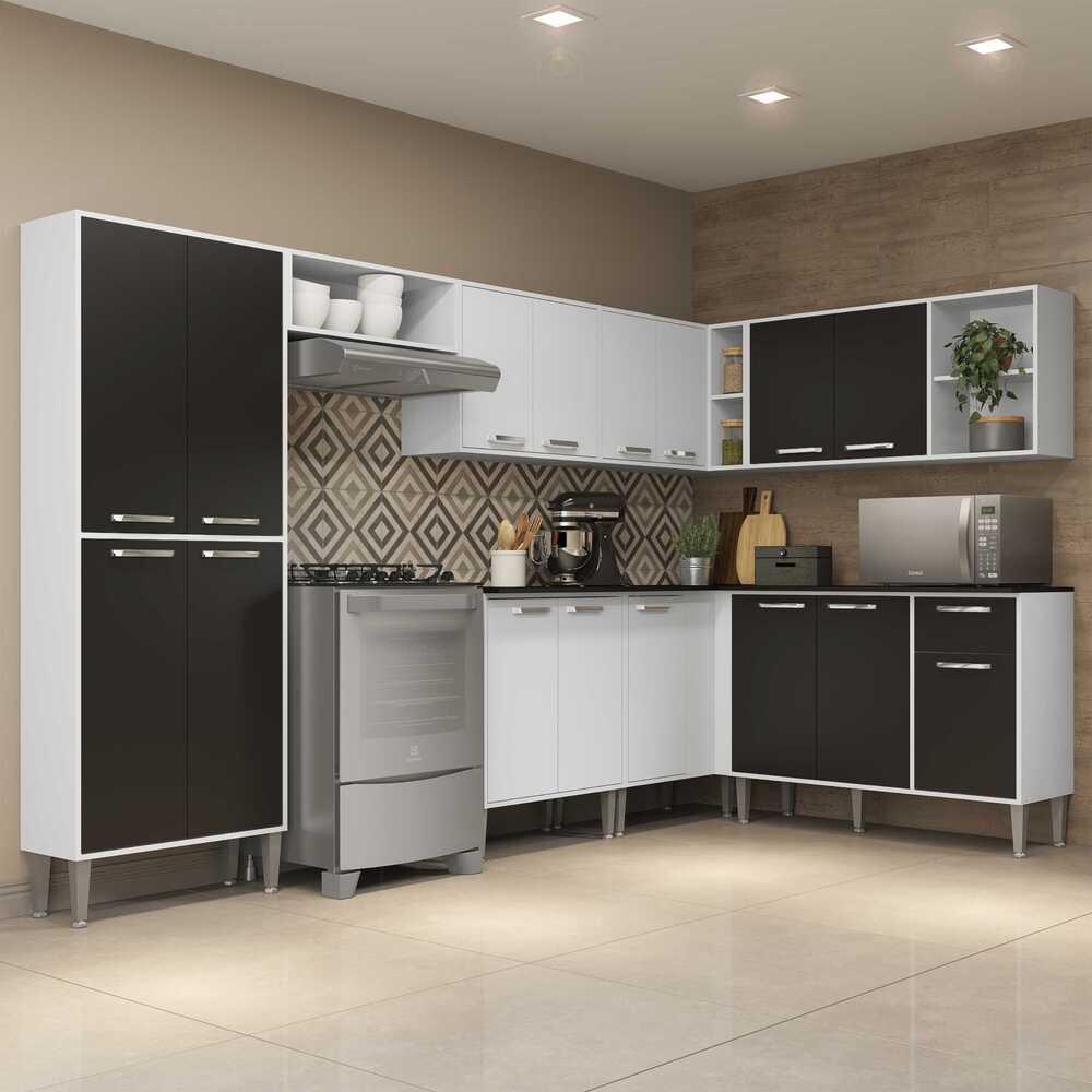 Armário de Cozinha Completa 8 peças Xangai Soul Multimóveis Branco/Preto