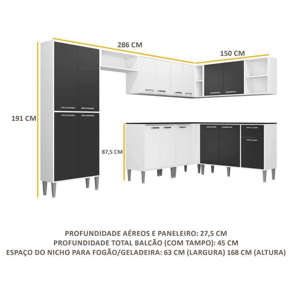 Armário de Cozinha Completa 8 peças Xangai Soul Multimóveis Branco/Preto