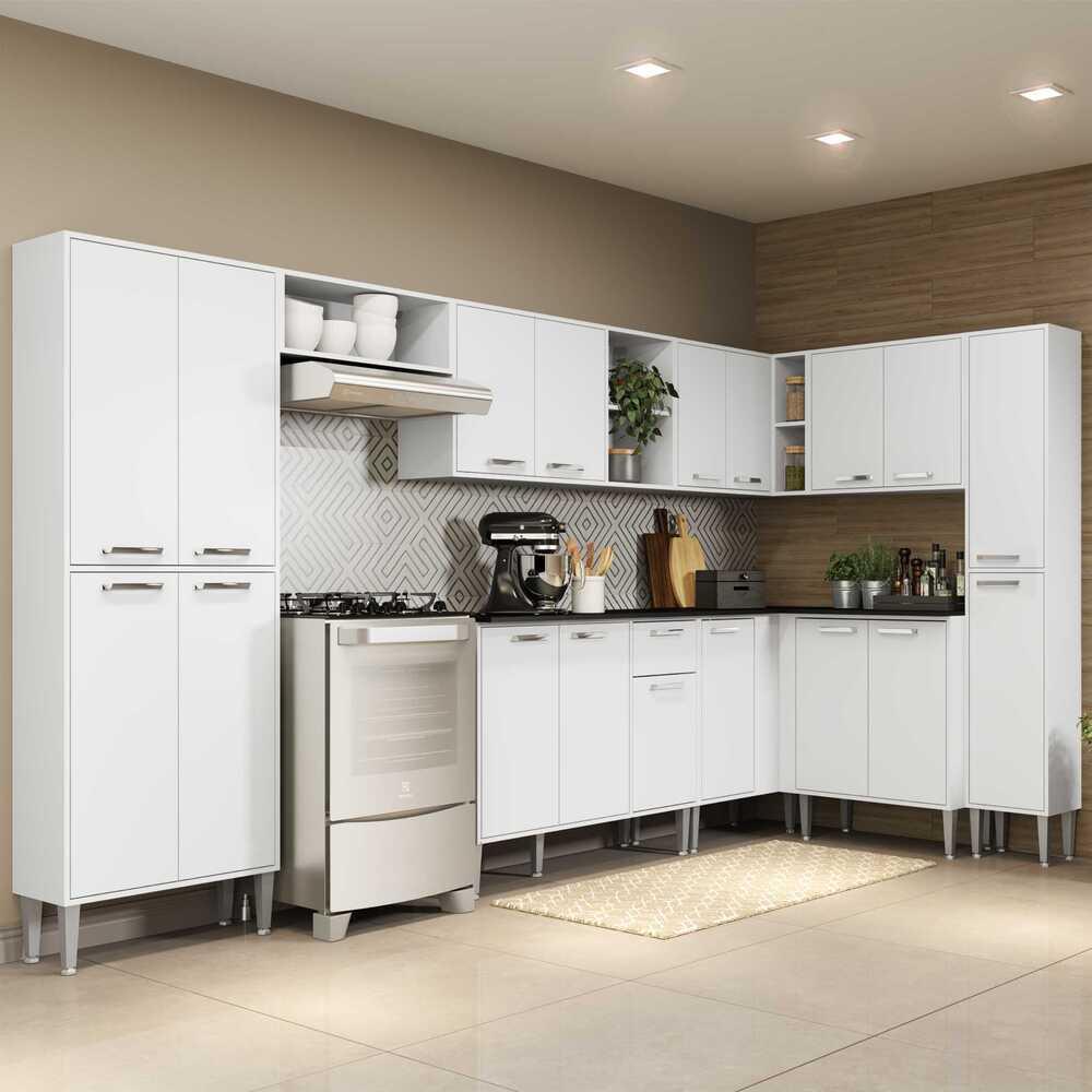 Armário de Cozinha Completa 9 peças Xangai Rock Multimóveis Branco