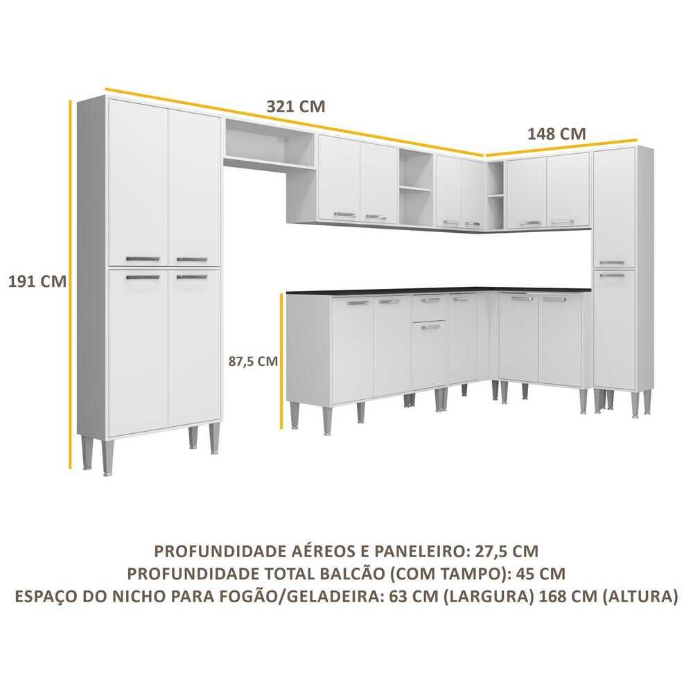 Armário de Cozinha Completa 9 peças Xangai Rock Multimóveis Branco
