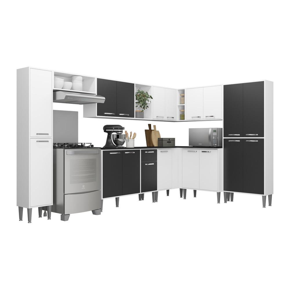 Armário de Cozinha Completa 9 peças Xangai Rock Multimóveis Branco/Preto
