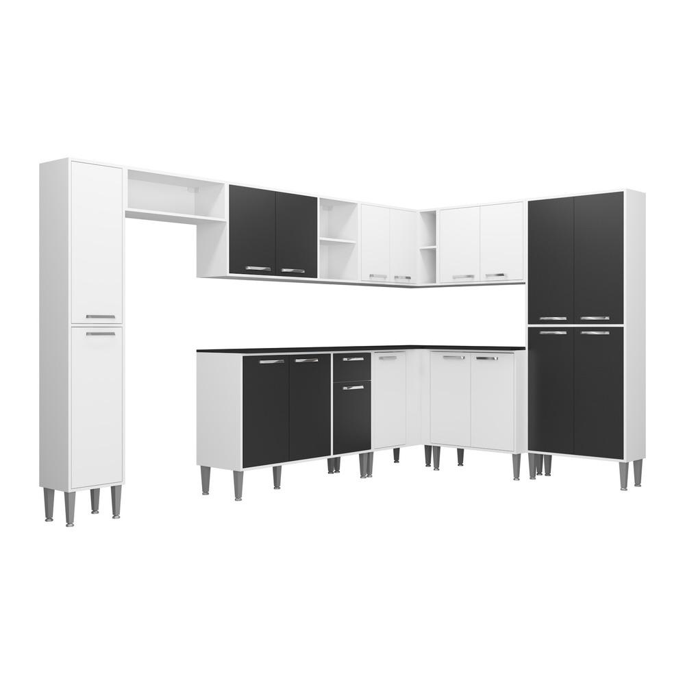 Armário de Cozinha Completa 9 peças Xangai Rock Multimóveis Branco/Preto