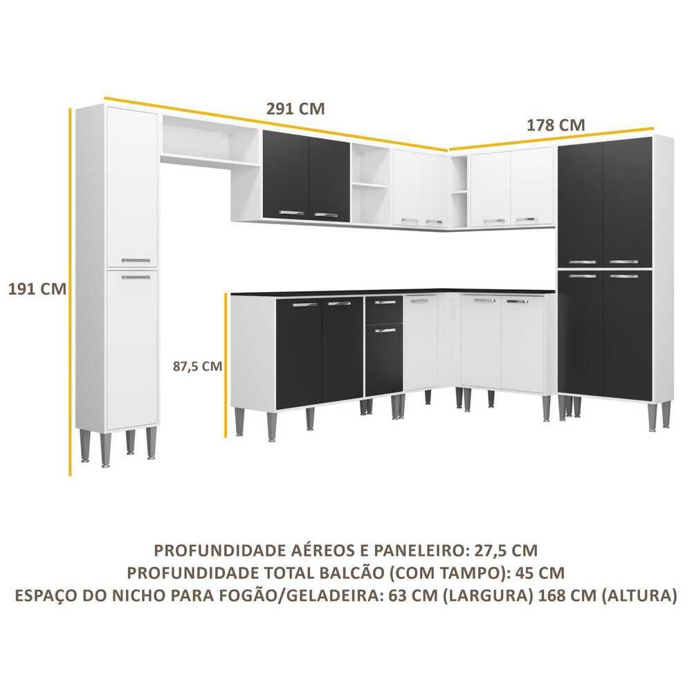 Armário de Cozinha Completa 9 peças Xangai Rock Multimóveis Branco/Preto