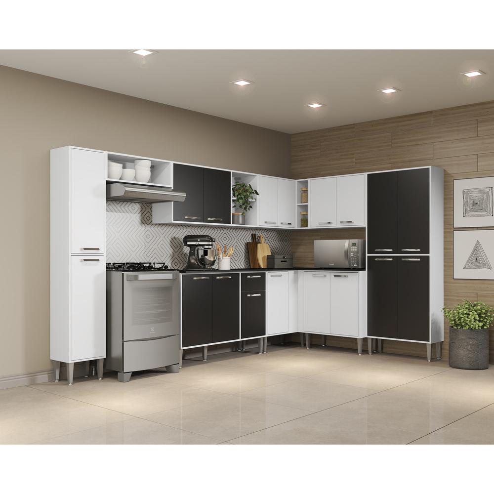 Armário de Cozinha Completa 9 peças Xangai Rock Multimóveis Branco/Preto