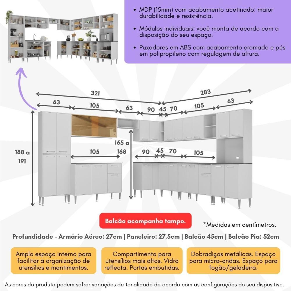 Armário de Cozinha Completa Modulada 11 Pçs Siena Multimóveis MP2241 Branco