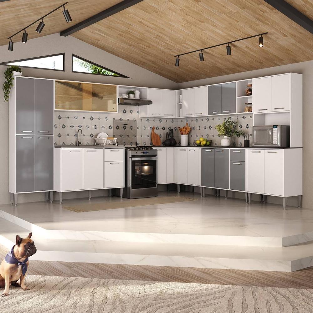Armário de Cozinha Completa Modulada 11 Pçs Siena Multimóveis MP2241 Branco/Lacca Fumê
