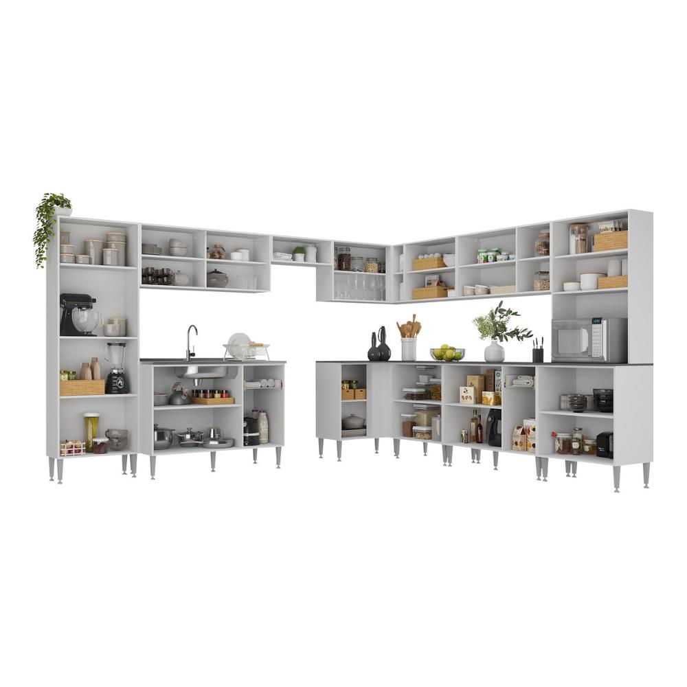 Armário de Cozinha Completa Modulada 11 Pçs Siena Multimóveis MP2241 Branco/Lacca Fumê