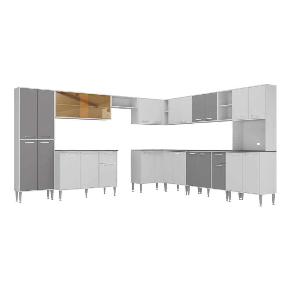 Armário de Cozinha Completa Modulada 11 Pçs Siena Multimóveis MP2241 Branco/Lacca Fumê