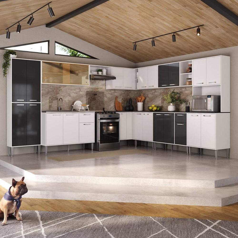 Armário de Cozinha Completa Modulada 11 Pçs Siena Multimóveis MP2241 Branco/Preto