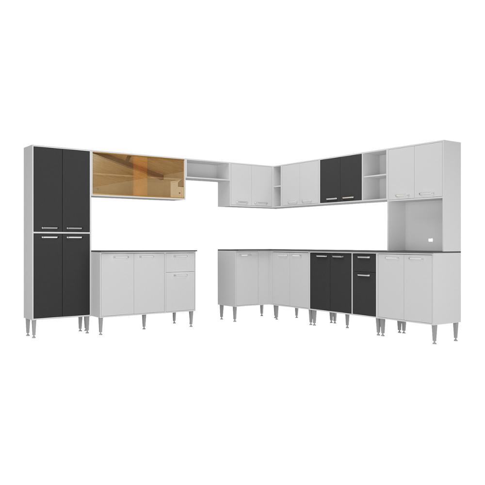 Armário de Cozinha Completa Modulada 11 Pçs Siena Multimóveis MP2241 Branco/Preto