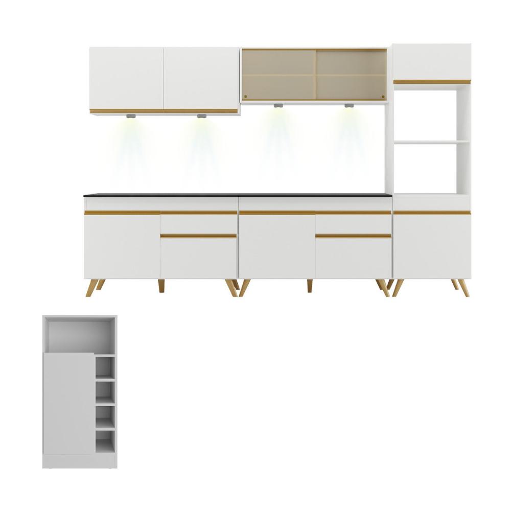 Armário de Cozinha Completa com Bancada Americana Veneza Multimóveis MP2199 Branco/Dourado