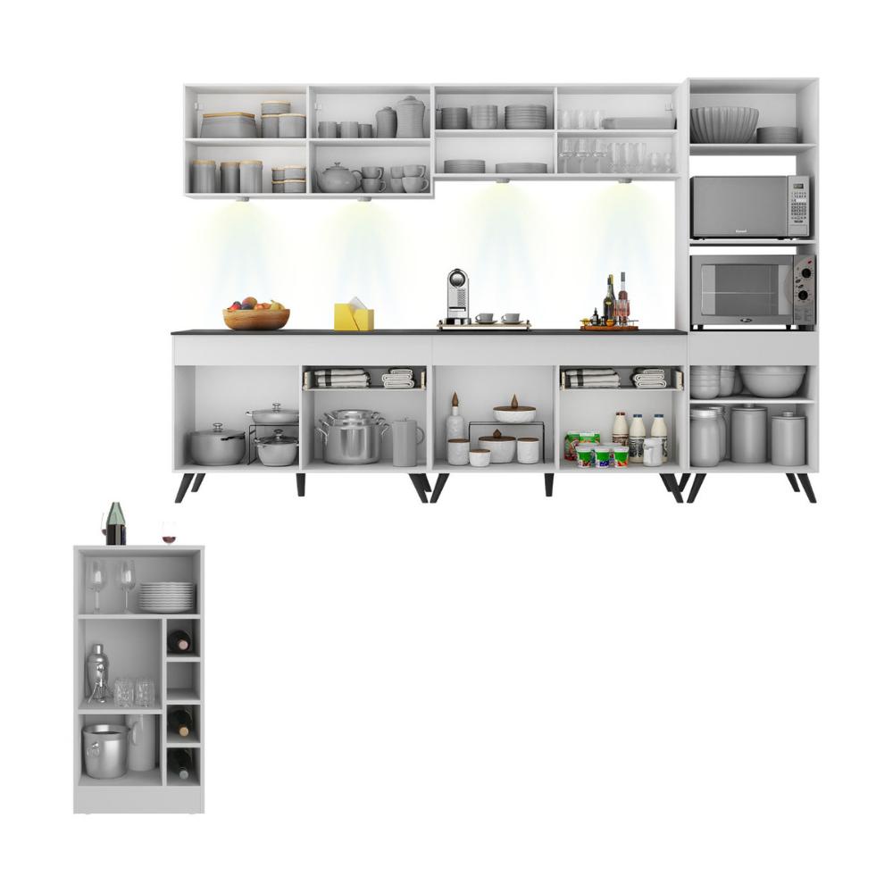 Armário de Cozinha Completa com Bancada Americana Veneza Multimóveis MP2199 Branco/Preto