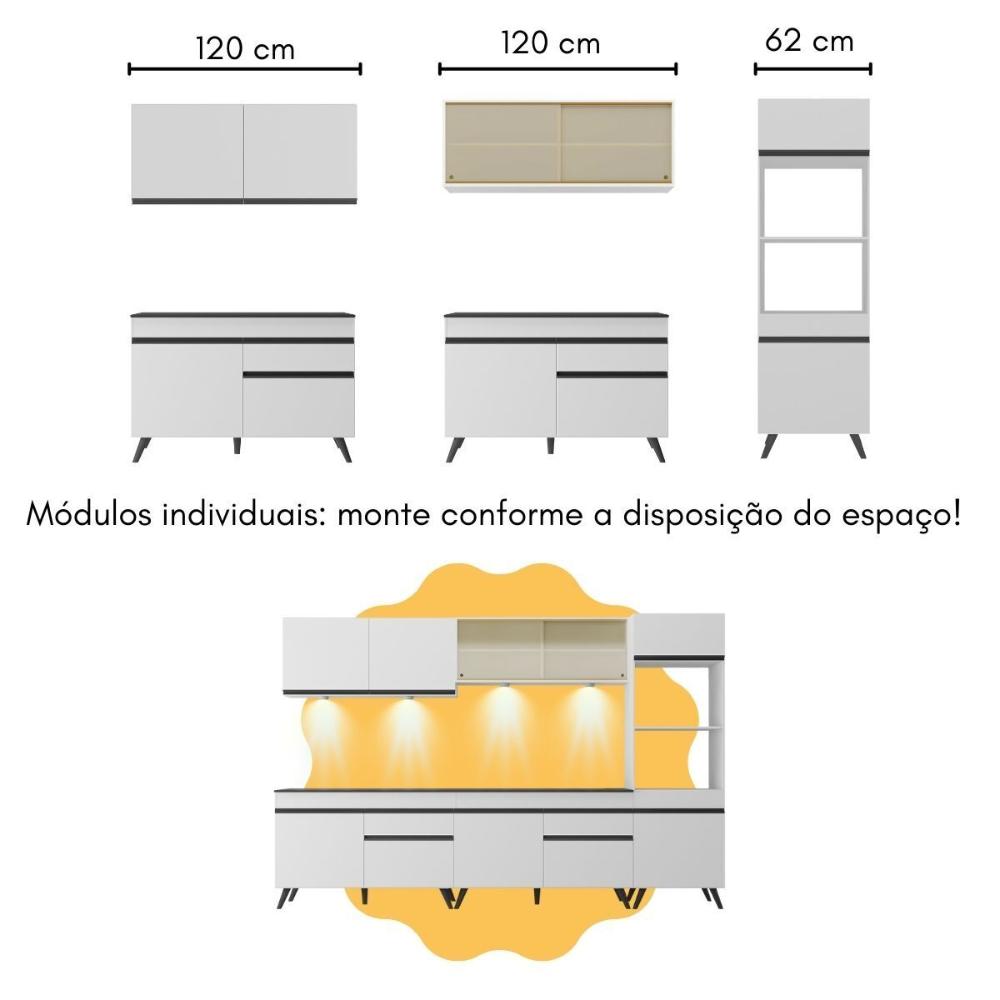 Armário de Cozinha Completa com Bancada Americana Veneza Multimóveis MP2199 Branco/Preto