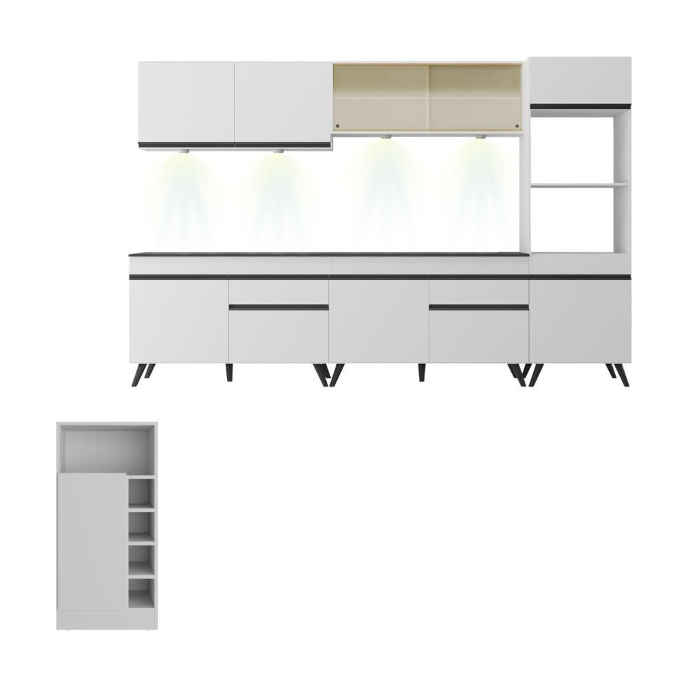 Armário de Cozinha Completa com Bancada Americana Veneza Multimóveis MP2199 Branco/Preto