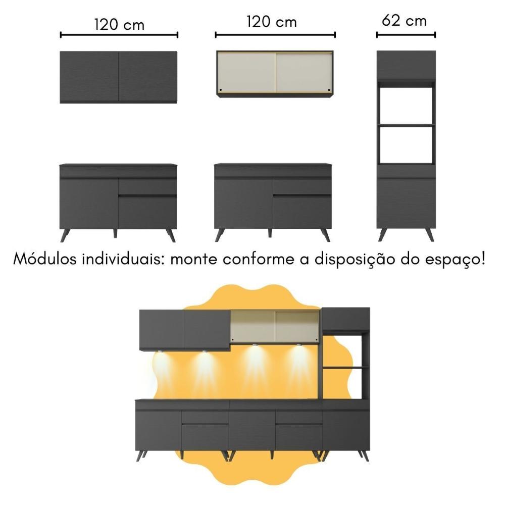 Armário de Cozinha Completa com Bancada Americana Veneza Multimóveis MP2199 Preto