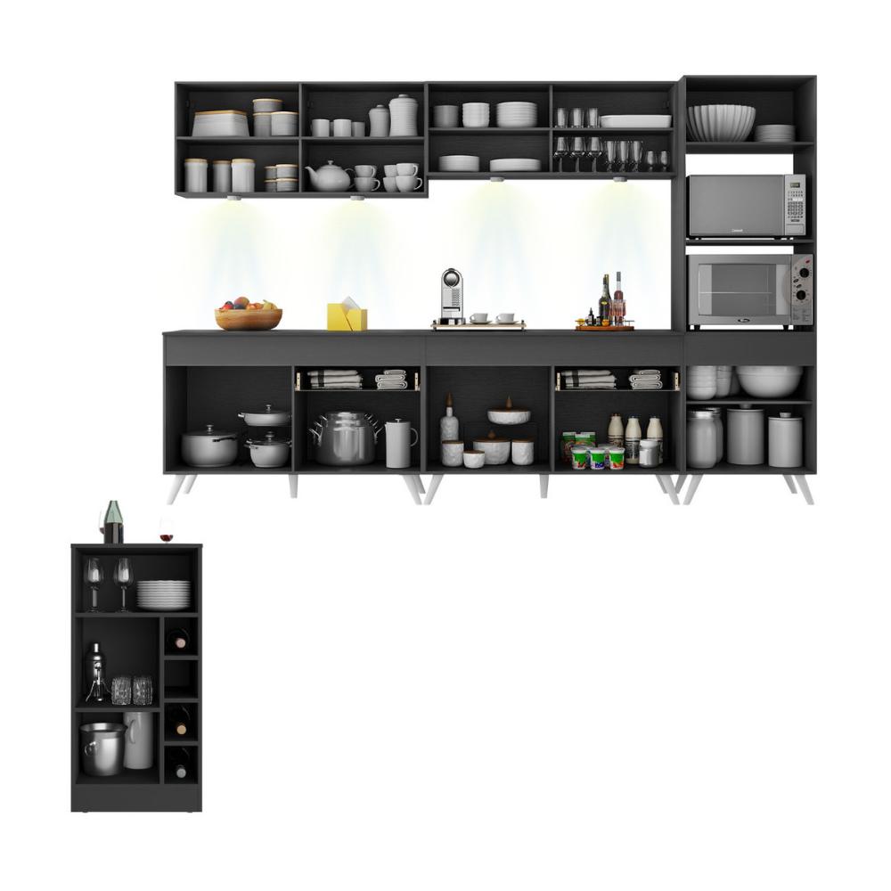 Armário de Cozinha Completa com Bancada Americana Veneza Multimóveis MP2199 Preto/Branco