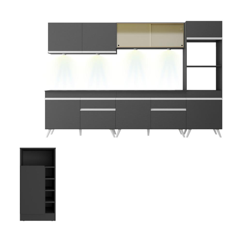 Armário de Cozinha Completa com Bancada Americana Veneza Multimóveis MP2199 Preto/Branco