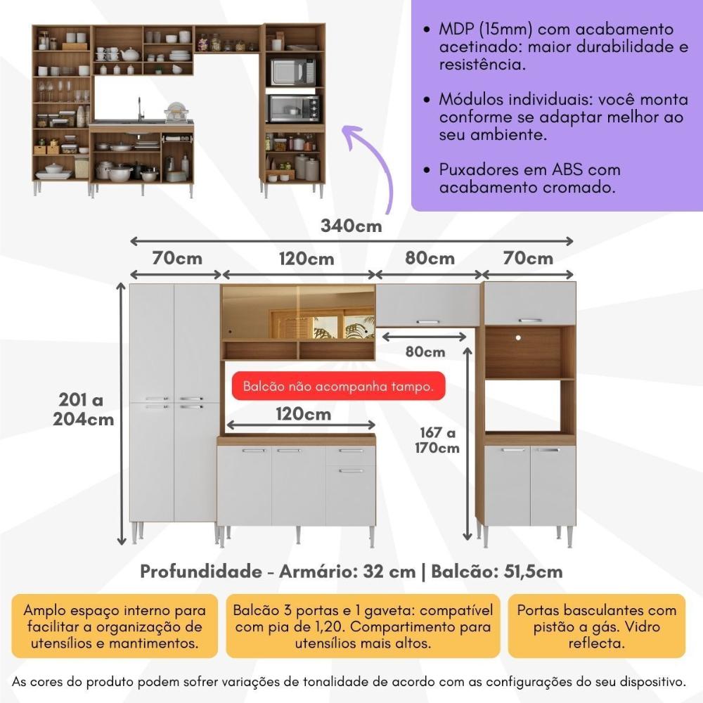 Armário de Cozinha Completa com Gabinete de Pia 5 Pçs Paris Multimóveis MP2221 Rustic/Branco