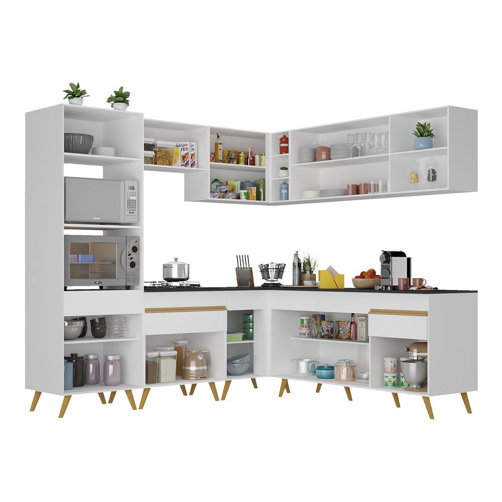 Armário de Cozinha Completa de Canto Veneza Multimóveis V2045 Branco/Dourado