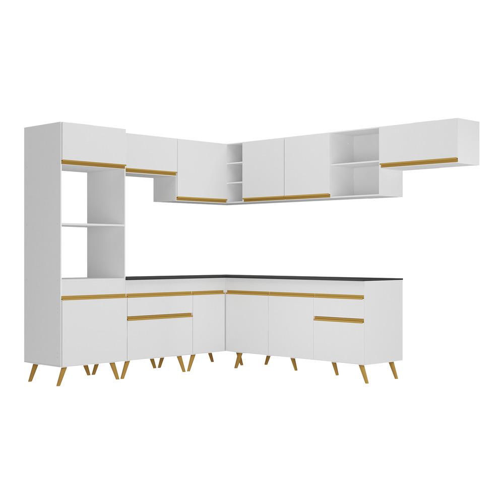Armário de Cozinha Completa de Canto Veneza Multimóveis V2048  Branco/Dourado
