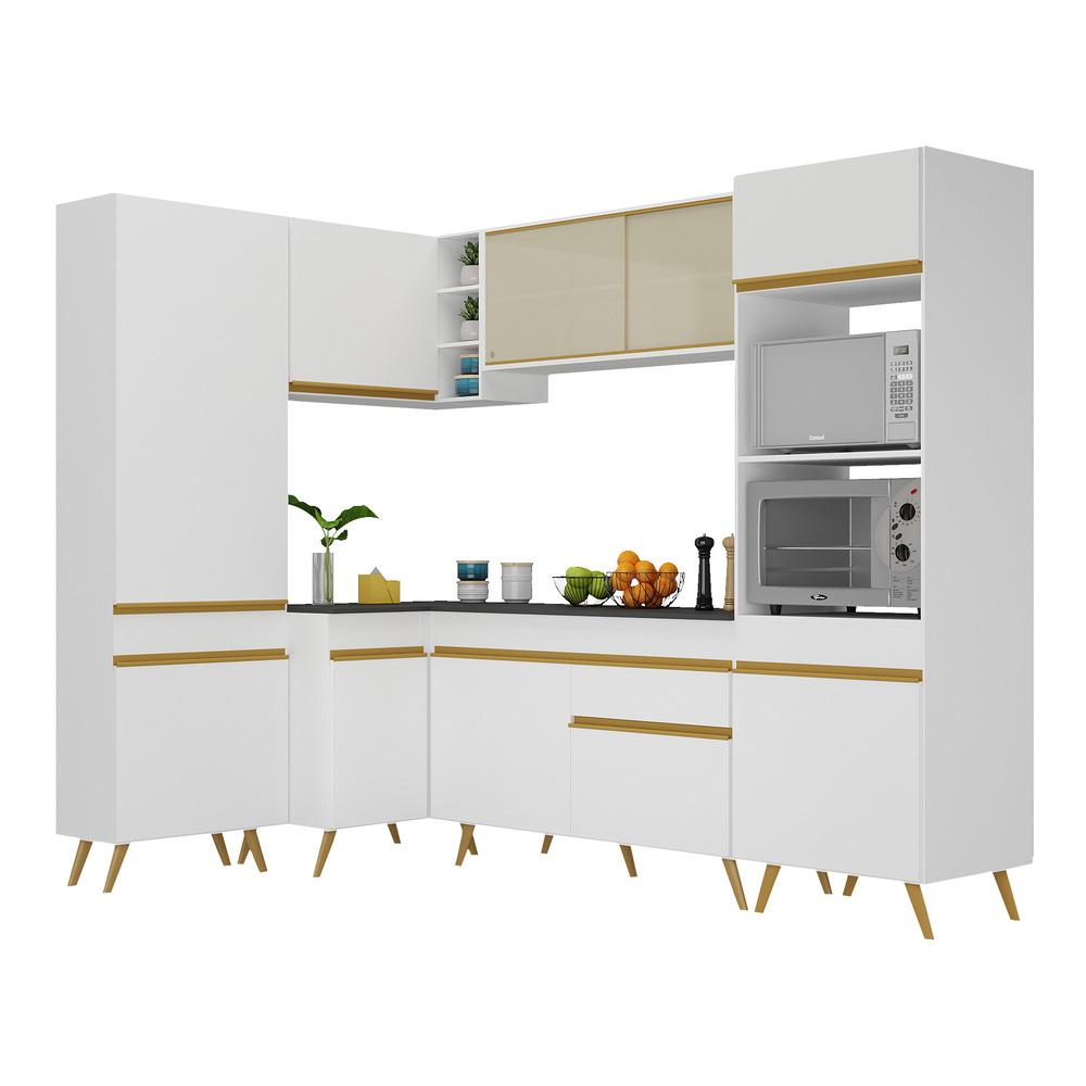 Armário de Cozinha Completa de Canto Veneza Multimóveis V2050  Branco/Dourado