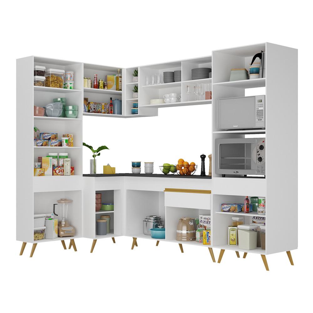 Armário de Cozinha Completa de Canto Veneza Multimóveis V2050  Branco/Dourado