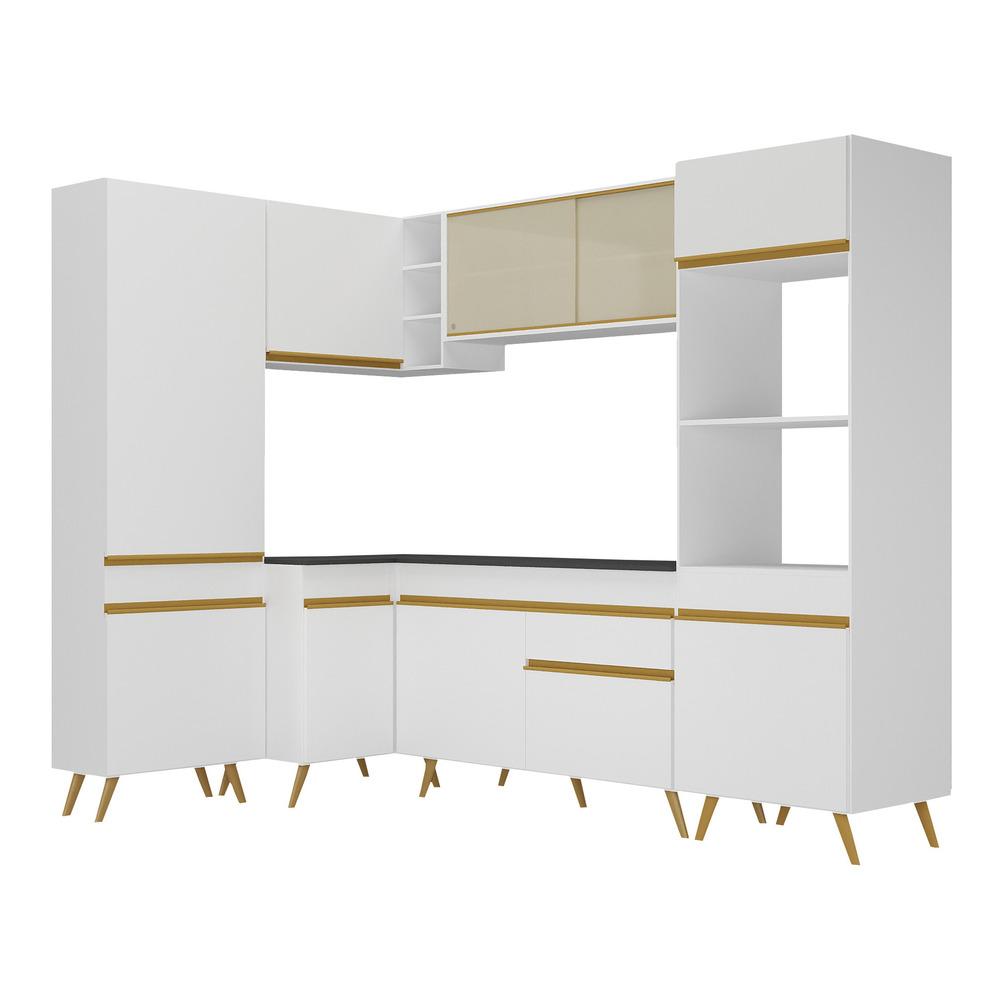 Armário de Cozinha Completa de Canto Veneza Multimóveis V2050  Branco/Dourado