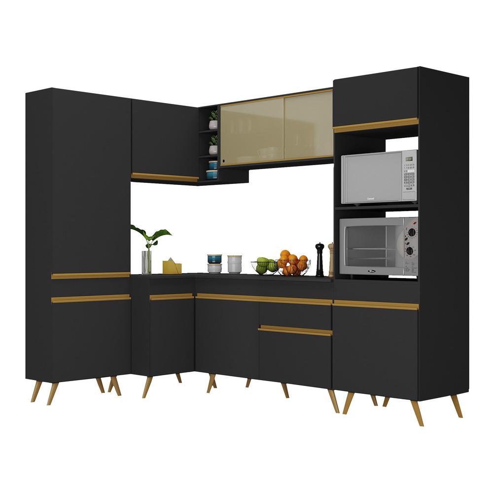Armário de Cozinha Completa de Canto Veneza Multimóveis V2050  Preto/Dourado