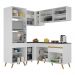 Armário de Cozinha Completa de Canto Veneza Multimóveis V2063  Branco/Dourado