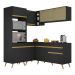 Armário de Cozinha Completa de Canto Veneza Multimóveis V2063  Preto/Dourado