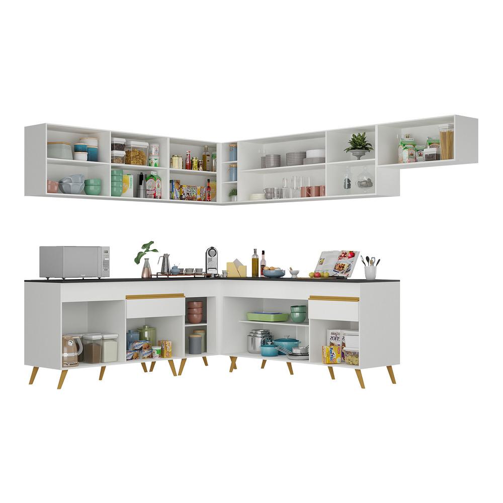 Armário de Cozinha Completa de Canto Veneza Multimóveis V2068  Branco/Dourado