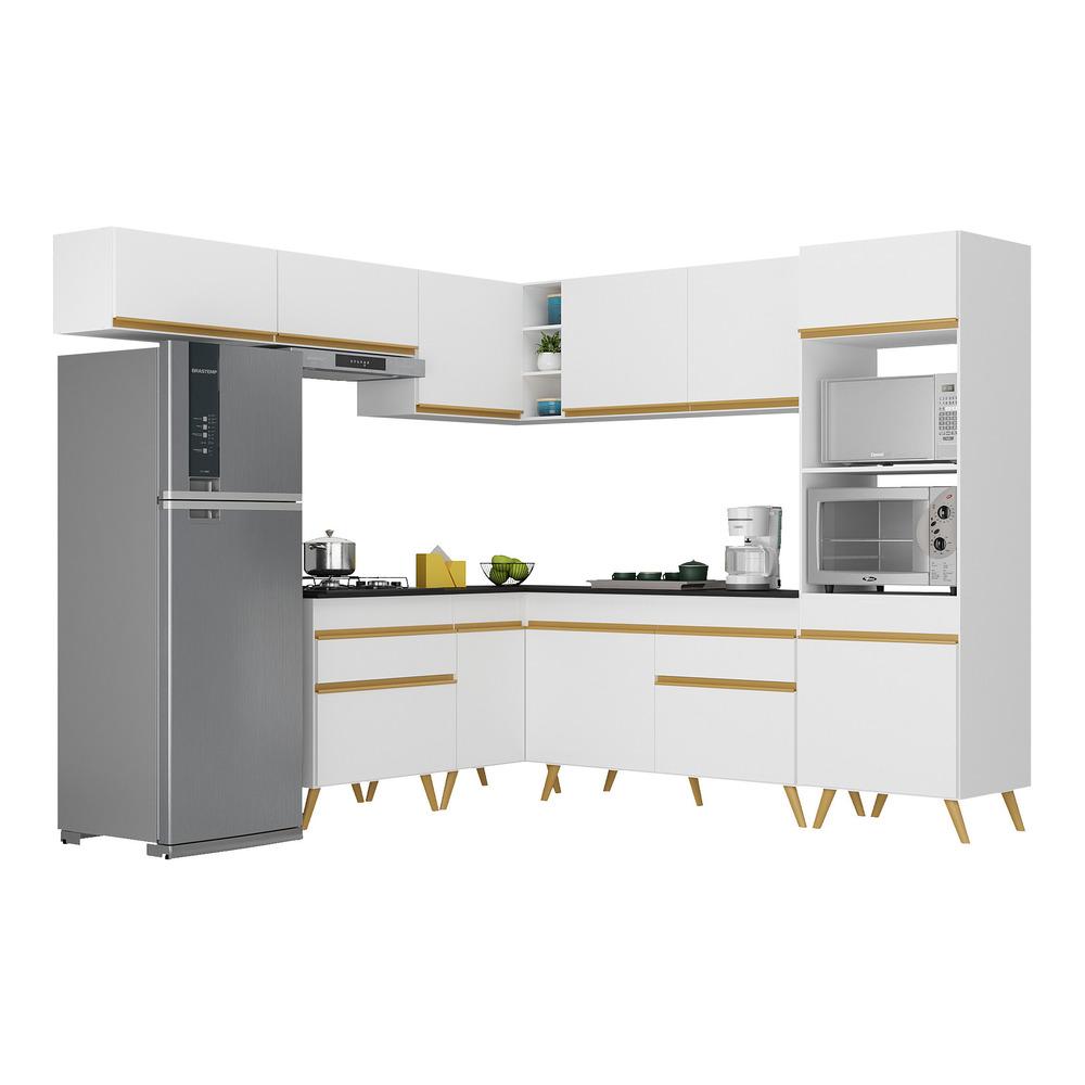 Armário de Cozinha Completa de Canto Veneza Multimóveis V2070  Branco/Dourado