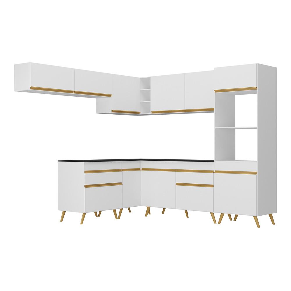 Armário de Cozinha Completa de Canto Veneza Multimóveis V2070  Branco/Dourado