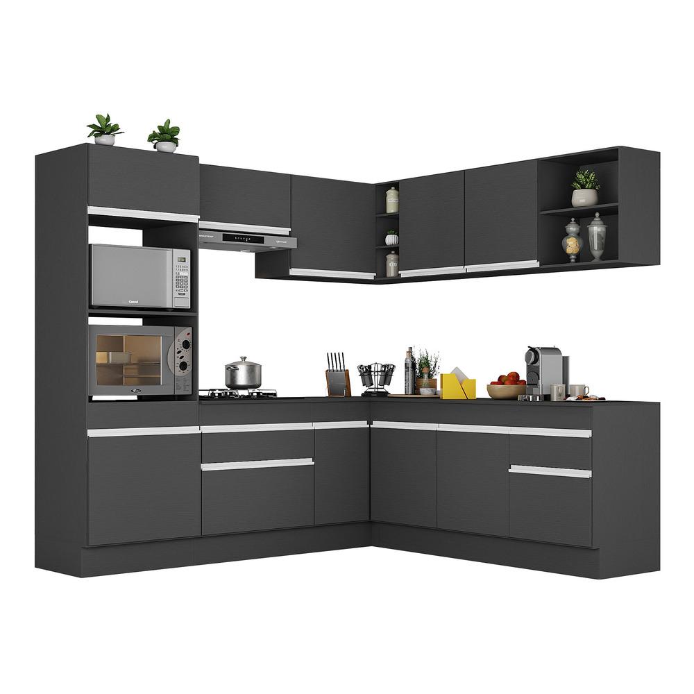 Armário de Cozinha Completa de Canto com Rodapé Veneza Multimóveis MP2080.898 Preto/Branco
