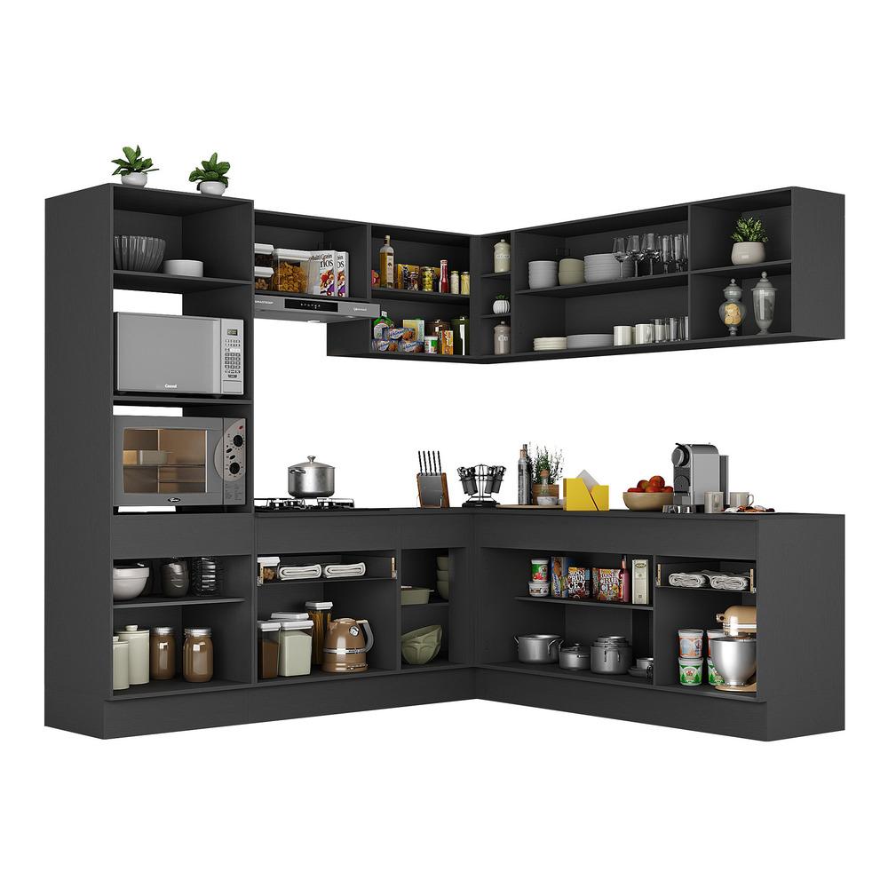 Armário de Cozinha Completa de Canto com Rodapé Veneza Multimóveis MP2080.898 Preto/Branco