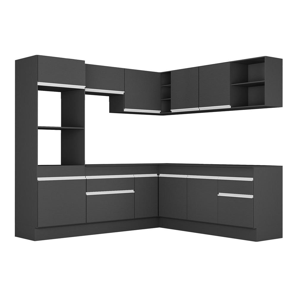 Armário de Cozinha Completa de Canto com Rodapé Veneza Multimóveis MP2080.898 Preto/Branco