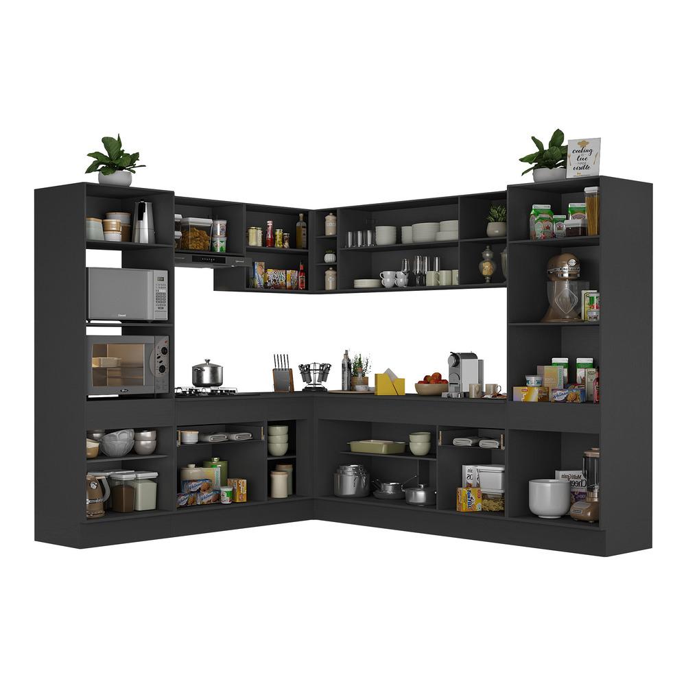 Armário de Cozinha Completa de Canto com Rodapé Veneza Multimóveis MP2081.898 Preto/Branco