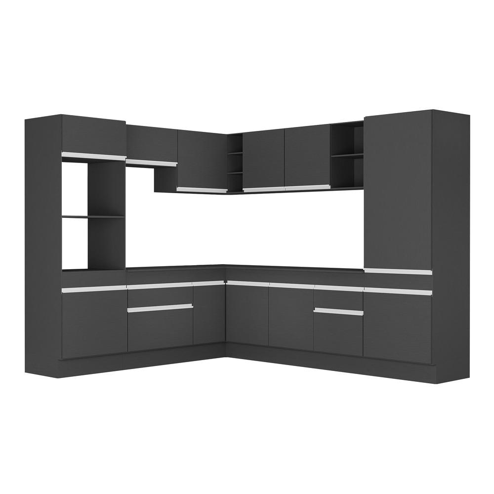 Armário de Cozinha Completa de Canto com Rodapé Veneza Multimóveis MP2081.898 Preto/Branco