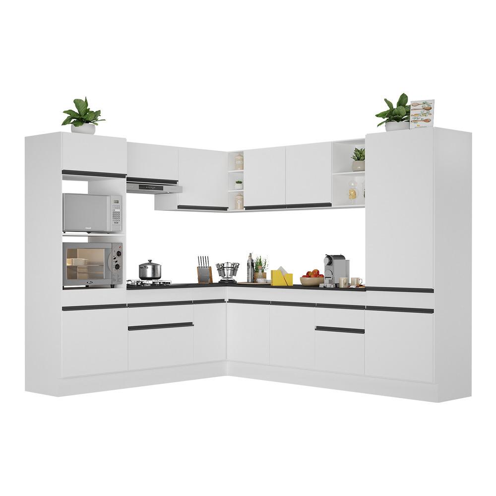 Armário de Cozinha Completa de Canto com Rodapé Veneza Multimóveis MP2081.964 Branco/Preto