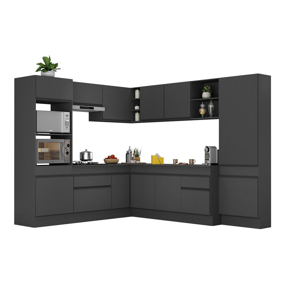 Armário de Cozinha Completa de Canto com Rodapé Veneza Multimóveis MP2082.895 Preto