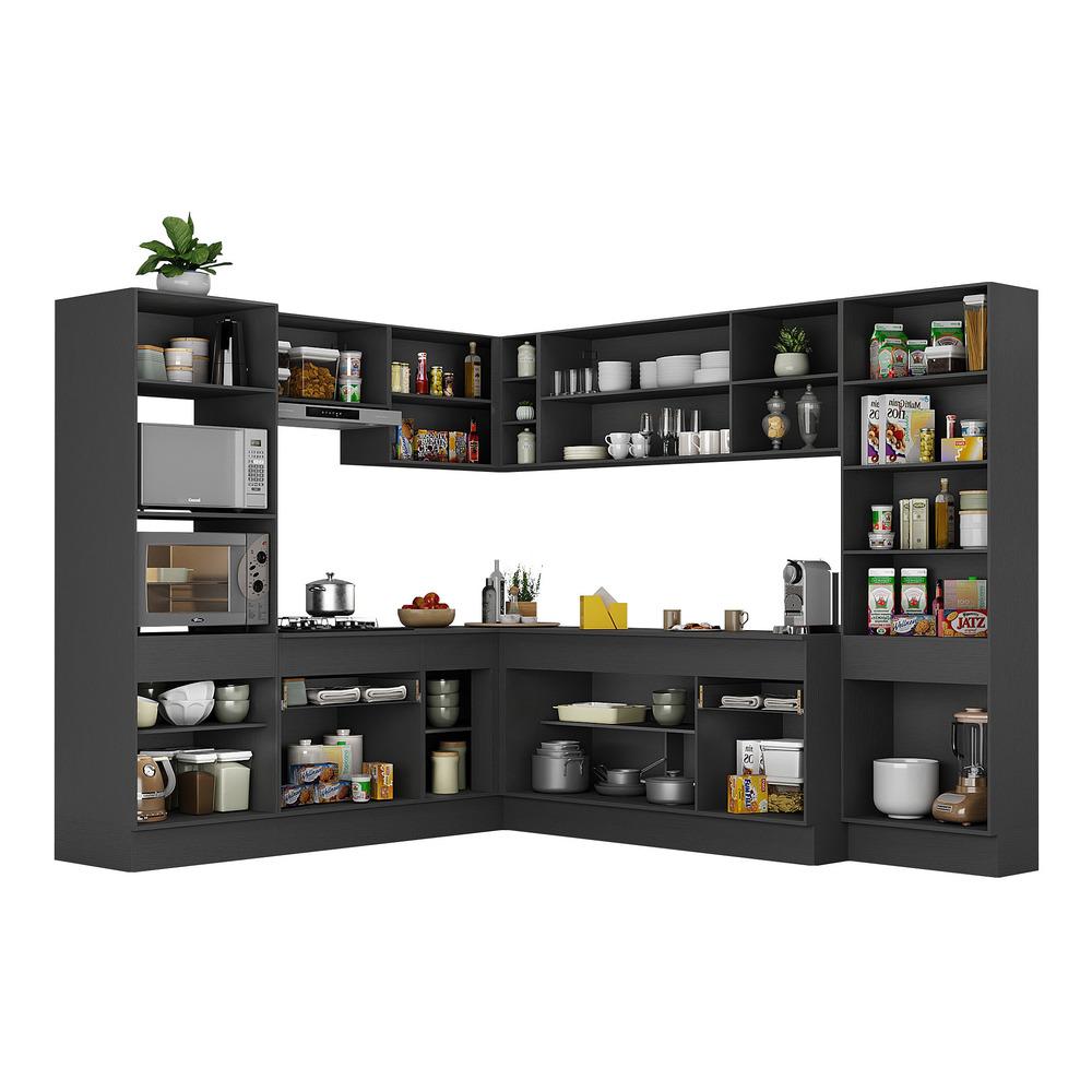 Armário de Cozinha Completa de Canto com Rodapé Veneza Multimóveis MP2082.898 Preto/Branco
