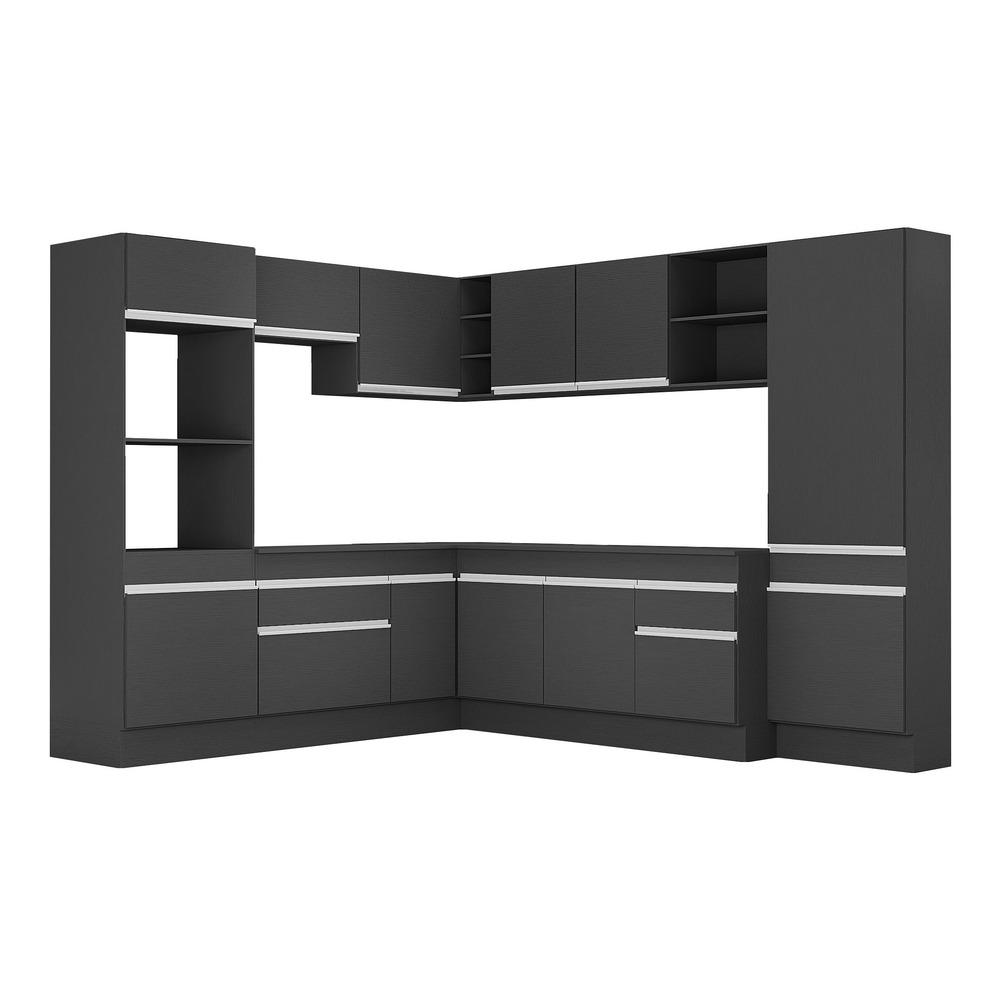 Armário de Cozinha Completa de Canto com Rodapé Veneza Multimóveis MP2082.898 Preto/Branco