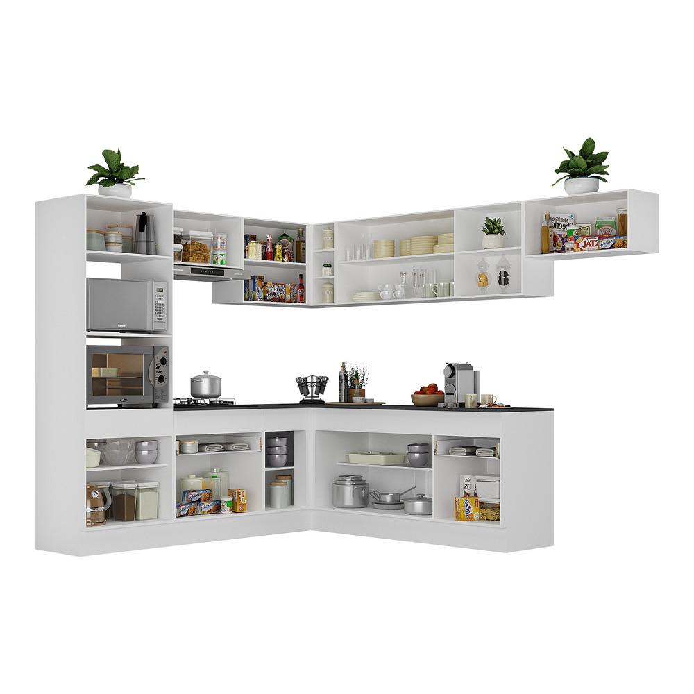 Armário de Cozinha Completa de Canto com Rodapé Veneza Multimóveis MP2083.964 Branco/Preto