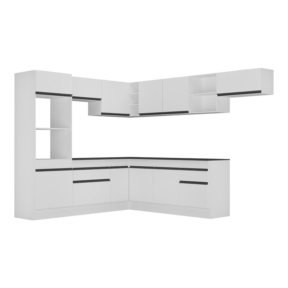 Armário de Cozinha Completa de Canto com Rodapé Veneza Multimóveis MP2083.964 Branco/Preto